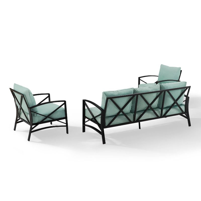 Kaplan 3pc Outdoor Sofa Set with Sofa & 2 Arm Chairs - Mist - Crosley: Steel Frame, Weather-Resistant