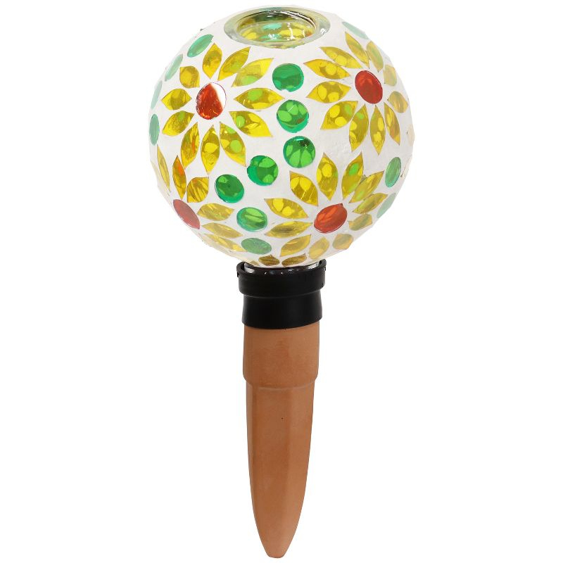 Sunnydaze Outdoor Mosaic Glass Watering Globe with Clay Spike for Planters - 9.5" - Bright Blooms