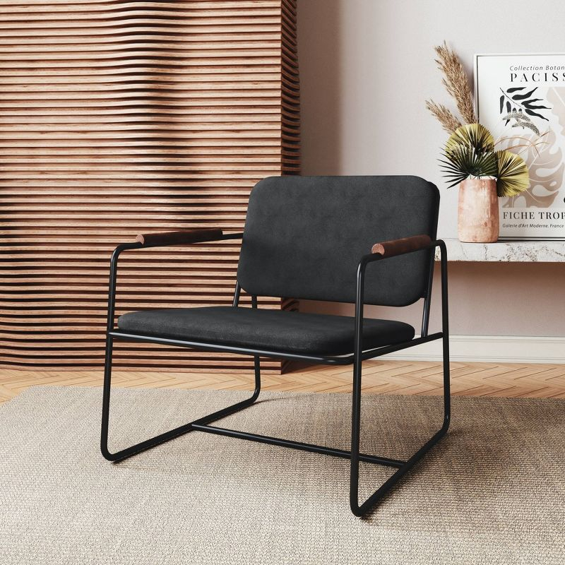 2.0 Whythe Low Accent Chair Black - Manhattan Comfort: Faux Leather, Steel Legs, No Assembly Required