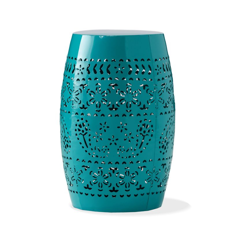 GDFStudio Riley Outdoor Lace Cut 12 Inch Side Table, Teal