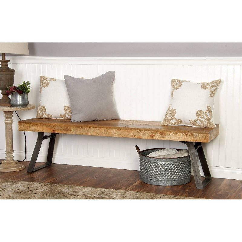 Natural Solid Wood Bench Light Brown - Olivia & May: Rustic Entryway, 3-Person Seating