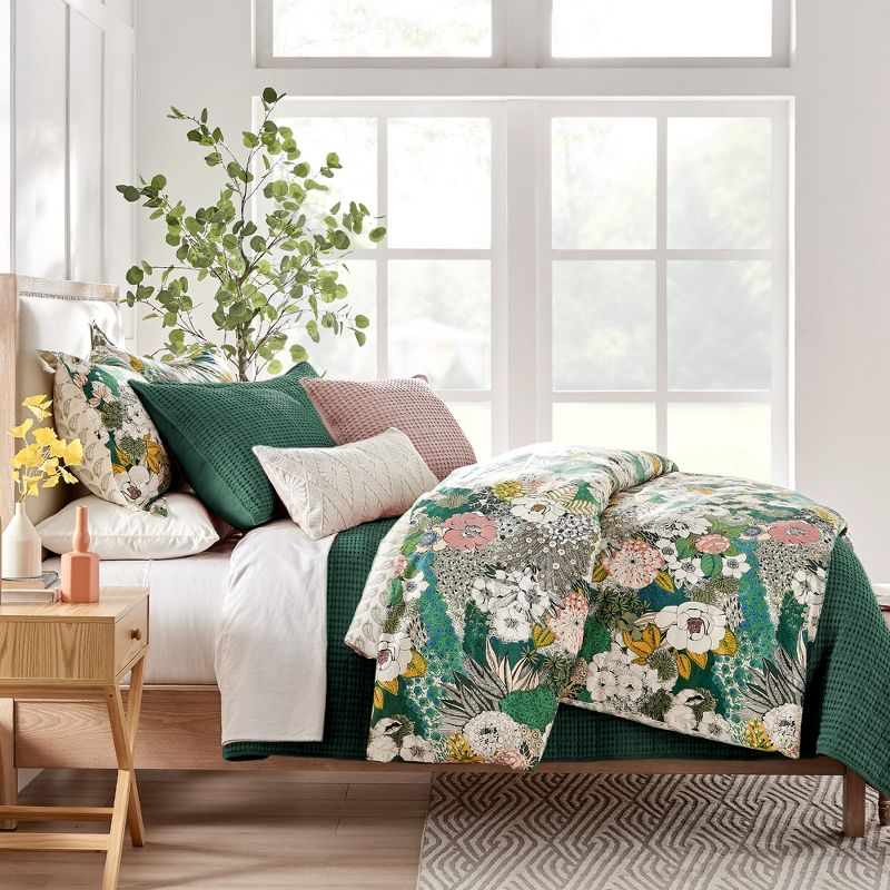 Mills Waffle Forest Green Twin Quilt Set - Levtex Home