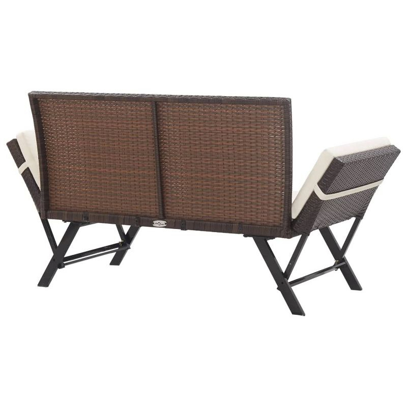vidaXL Outdoor Sun Bed Brown rattan, Creamy white cushions