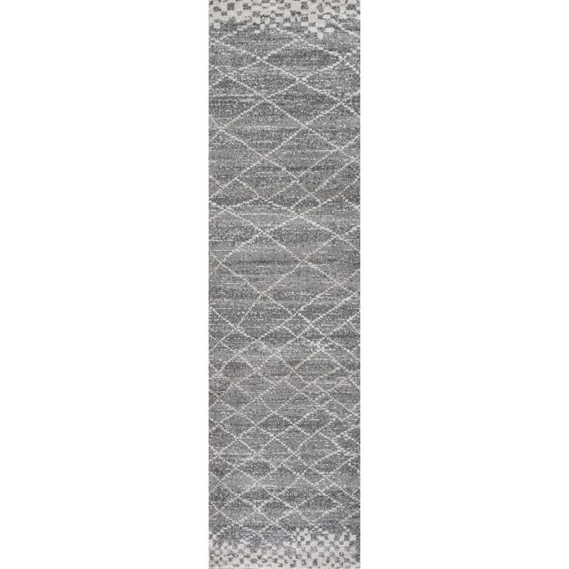 2'x8' Asilah Moroccan Modern Diamond Runner Rug, Gray - JONATHAN Y