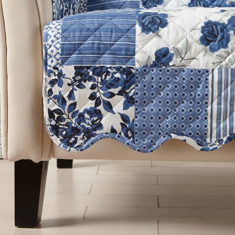 Reversible Stitched Patchwork Sofa Furniture Protector - Great Bay Home(Loveseat, Navy)