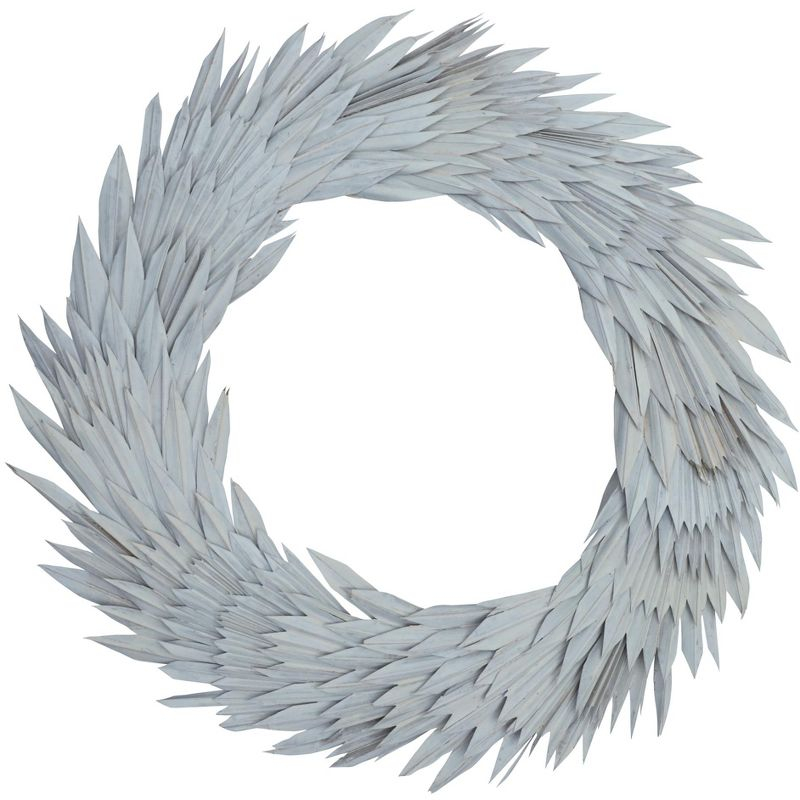 Vickerman Natural Botanicals 24" White Washed Palm Sun Wreath. This wreath measures 24 inches in diameter. It features white washed palm sun leaves on