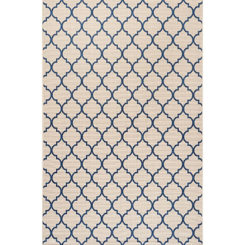 8'x10' Arabesque Ogee Trellis Indoor/Outdoor  Area Rug, Beige/Navy - JONATHAN Y