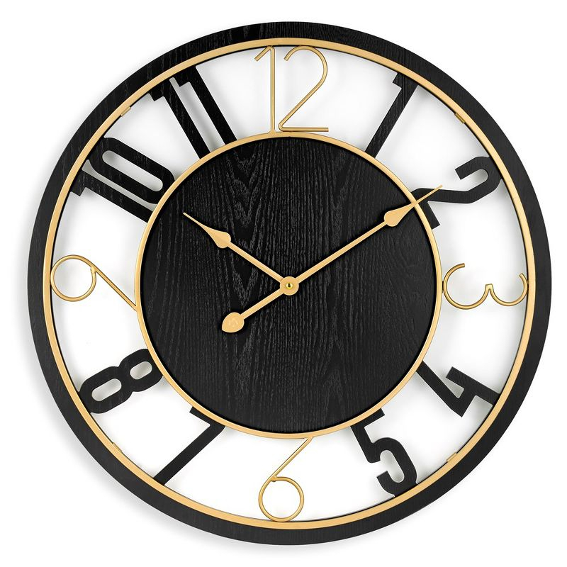 Sorbus 24" Modern Wooden Wall Clock - Sleek Design, Analog Display - Complements Various Styles (Black)