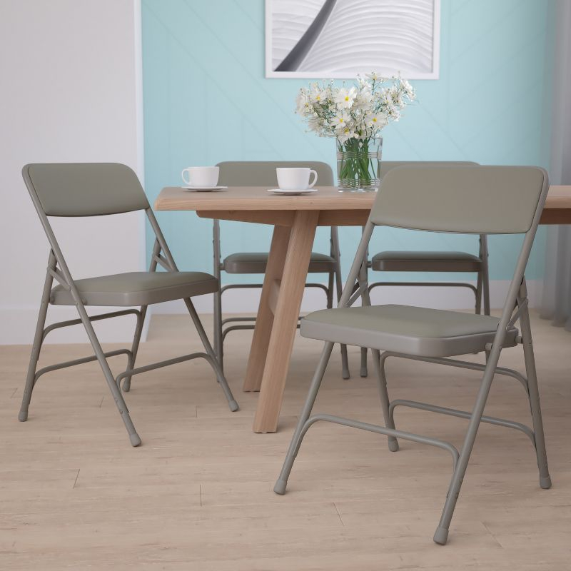 Flash Furniture 4 Pack HERCULES Series Curved Triple Braced & Double Hinged Gray Vinyl Metal Folding Chair
