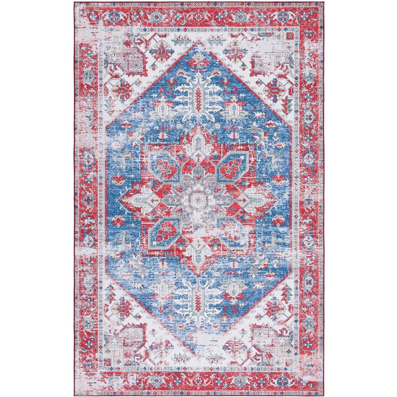 Tucson TSN102 Power Loomed Machine Washable Area Rug - Blue/Red - 6'6"x9' - Safavieh.