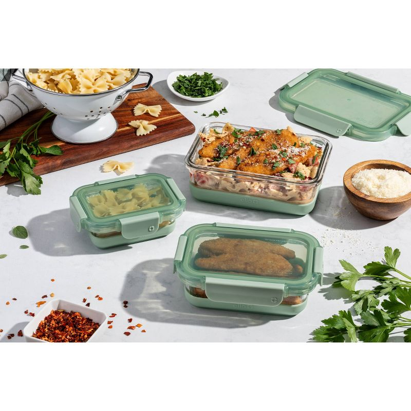 Ello 6pc Glass Refresh Mixed Food Storage Set Green: Oven & Microwave Safe, Dishwasher Safe, Lifetime Warranty