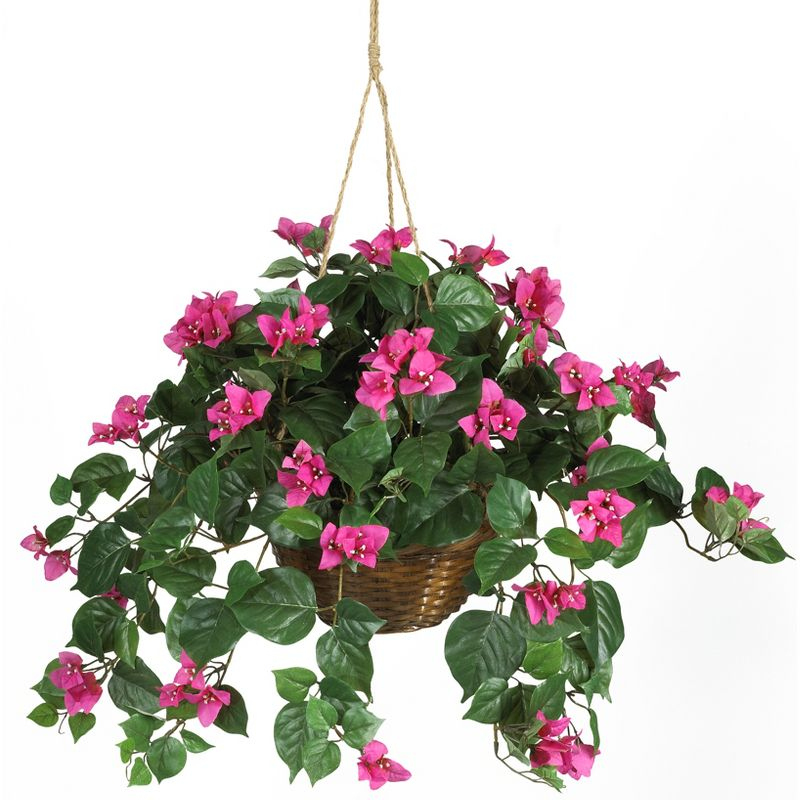 Nearly Natural Bougainvillea Flowering Artificial Plant in Hanging Basket