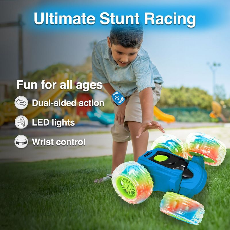 Contixo SC3 RC Stunt Car, 360 Flip & Rotate, LED Lights, Wristband Controller, All-Terrain, Ages 4-7 - Blue