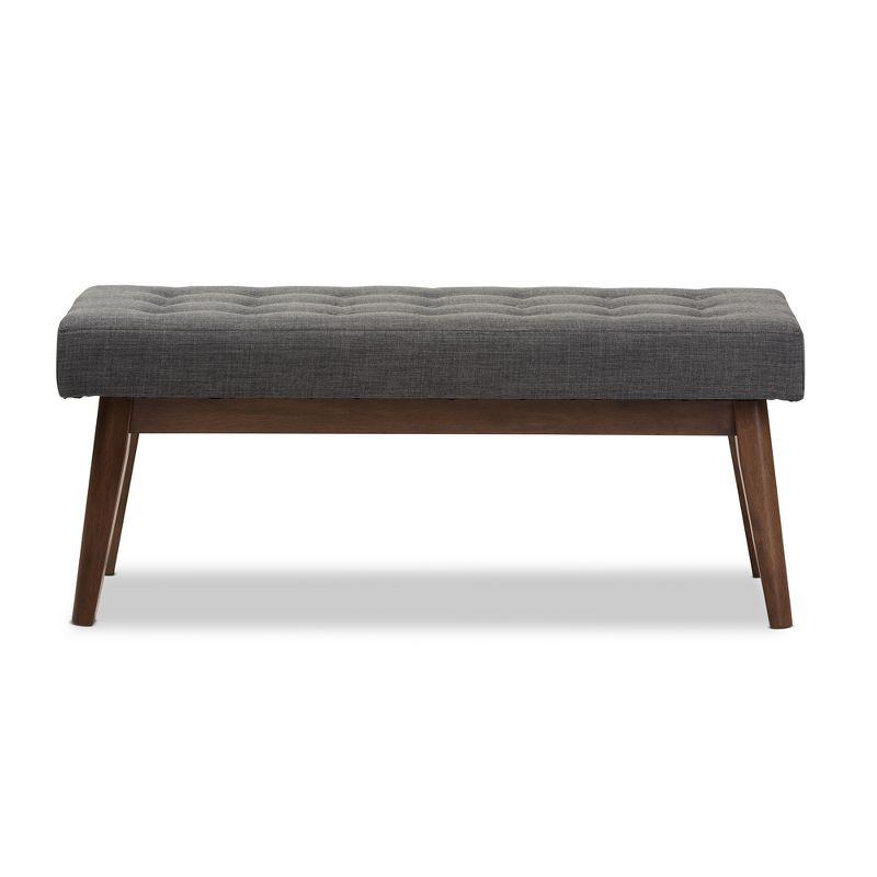 Baxton Studio Elia Mid Century Modern Walnut Wood Fabric Button Tufted Bench Dark Gray: Rubberwood Frame, Polyester Upholstery, 400lb Capacity