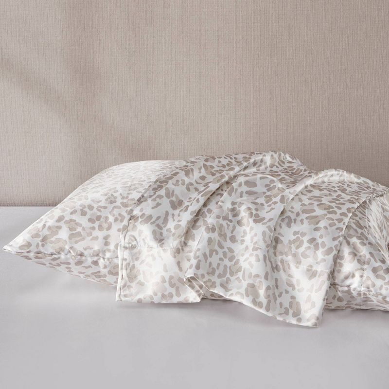 King Satin Luxury 2pc Pillowcase Set Taupe Leopard