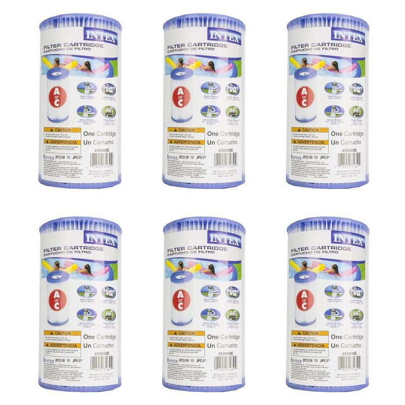 Intex 29000E/59900E 4.25" Diameter x 8" Swimming Pool Easy Set Type A or C Replacement Filter Pump Cartridge Accessories, 6 Pack