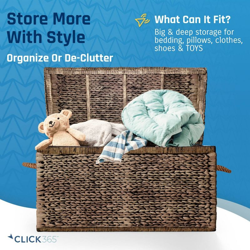 ClickDecor Farmhouse Wicker Trunk Rustic: Metal Frame, Hinged Lid, No Assembly, 66lb Capacity