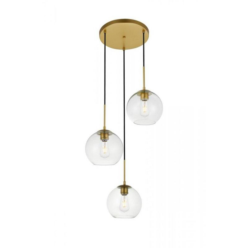 Elegant Lighting Baxter 3 Lights Brass Pendant With Clear Glass