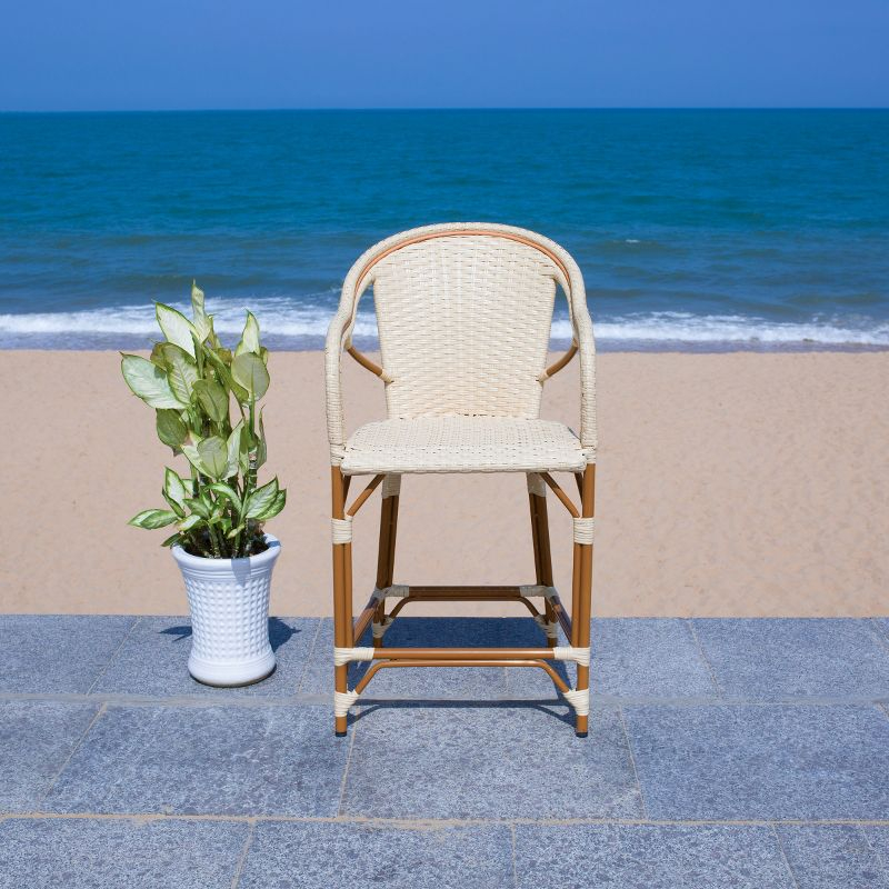 California Counter Stool With Arms - Indoor/Outdoor - PAT7533 - Natural - Safavieh
