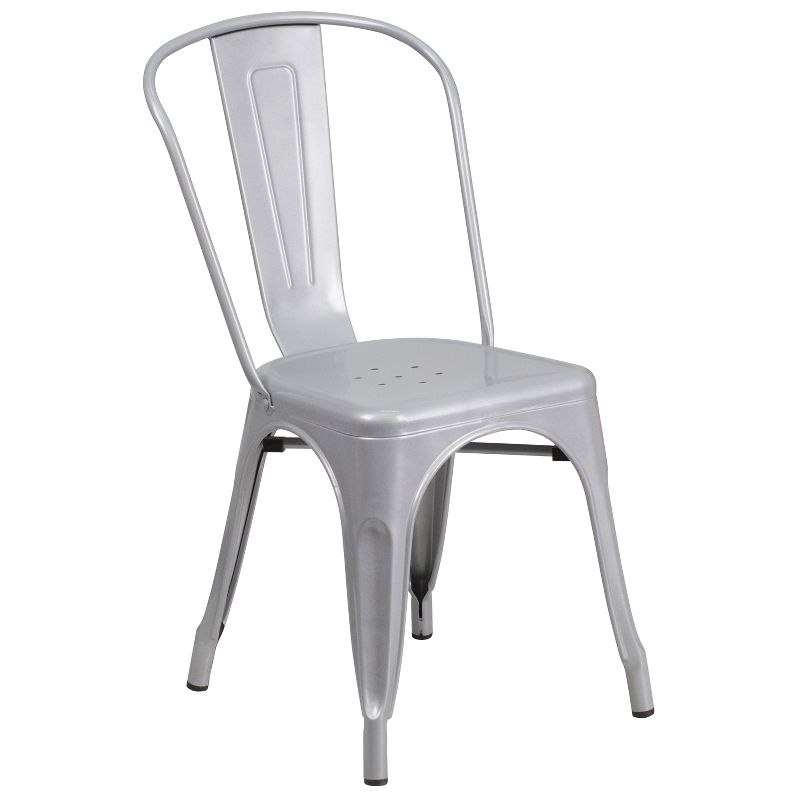 Flash Furniture Commercial Grade 31.5" x 63" Rectangular Silver Metal Indoor-Outdoor Table Set with 6 Stack Chairs