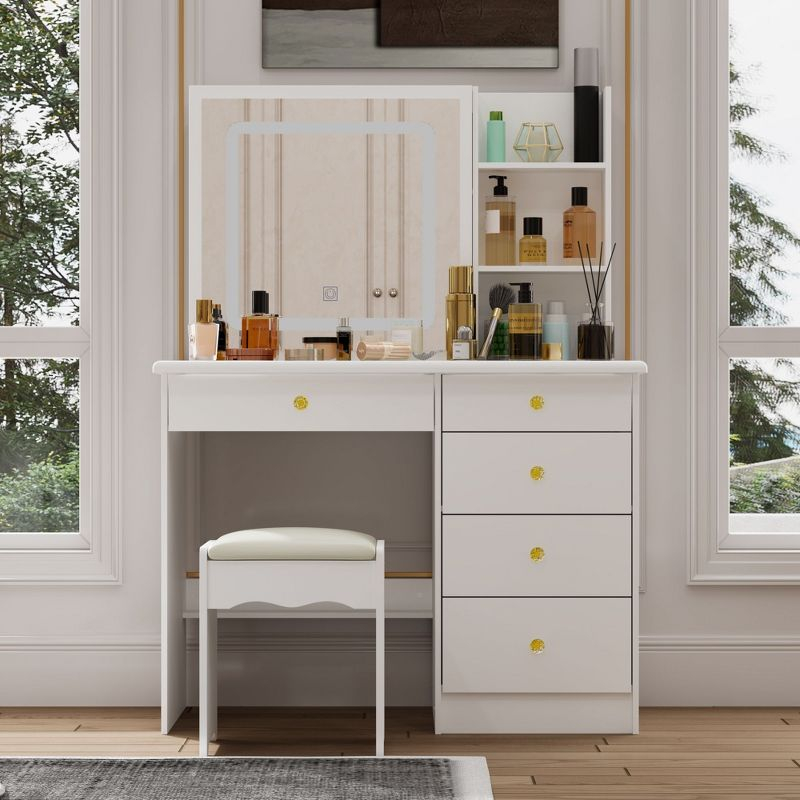 FUFU&GAGA White Makeup Vanity Table With Mirror Storage Drawer Dresser Table