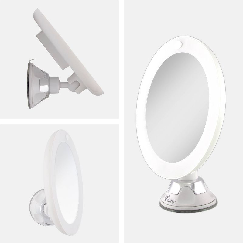 LED Lighted Swivel Power Suction Cup Mirror - Zadro: 10x Magnifying, Battery Operated, Round Vanity Mirror