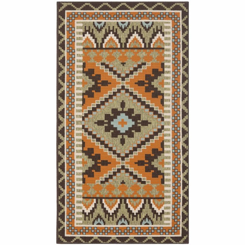 Veranda VER096 Power Loomed Indoor/Outdoor Area Rug - Green/Terracotta - 4'x5'7" - Safavieh