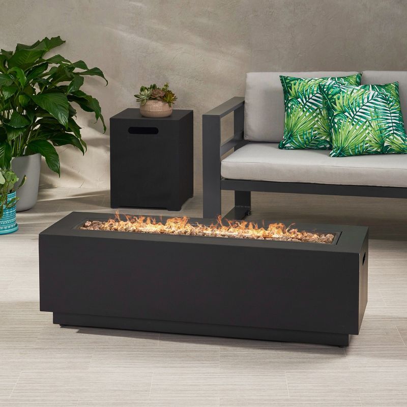 GDFStudio Jasmine Outdoor 50,000 BTU Iron Fire Pit Table with Tank Holder, Dark Gray