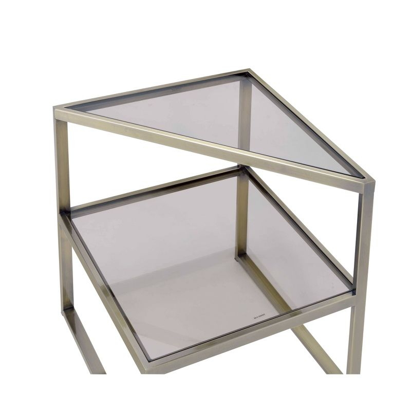 18" Treva Accent Table Smoky Glass/Antique Gold Finish - Acme Furniture: Triangle Shape, Open Shelf, No Tools Assembly
