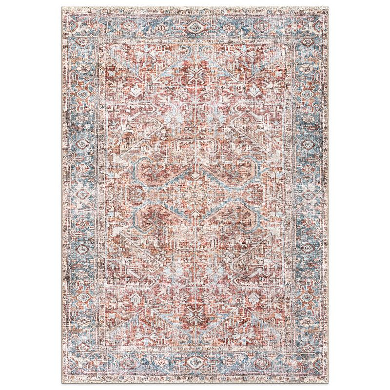World Rug Gallery Vintage Distressed Machine Washable Area Rug- RED 9'X12'