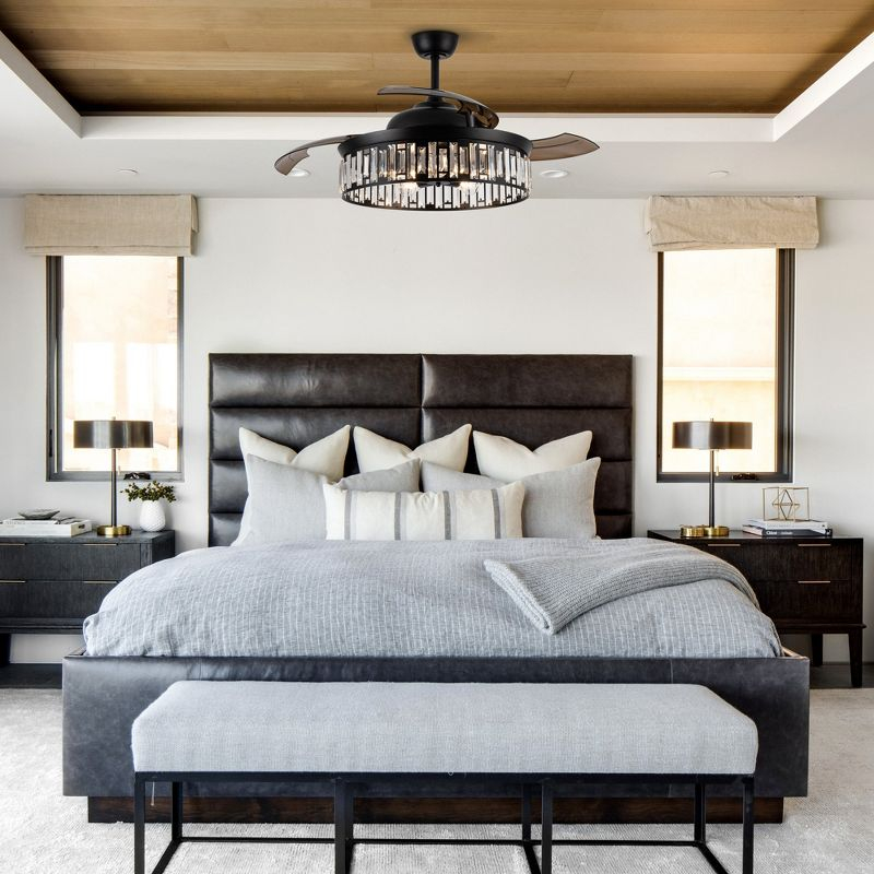 Parrot Uncle 52" Modern Black Crystal Smart Ceiling Fan, Works with Google Home/Alexa/Tuya