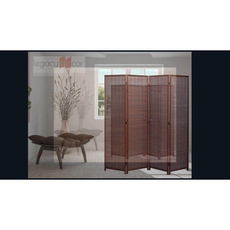 Legacy Decor 3 Panel Room Divider Brown Color Wood and Bamboo Weave