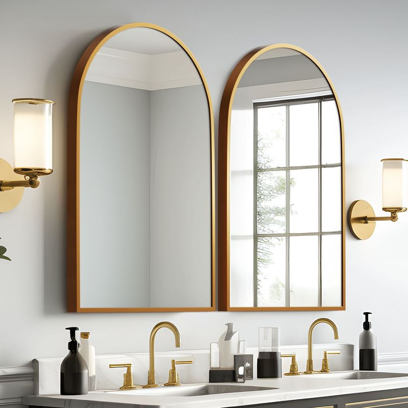 Dovelina Modern Metal Arched Wall Mirror Bathroom Vanity Mirror (Set of 2) - 24" x 36",Gold