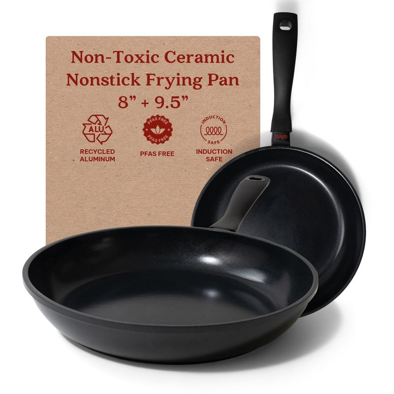 Alva Energy Ceramic Nonstick Frying Pan 8" & 9.5" Scratch Resistant, Healthy Cooking Pan, Non Toxic, Compatible with All Stovetops & Induction Safe