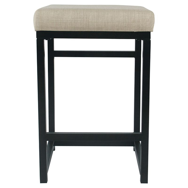 HomePop 24" Open Back Metal Counter Height Barstool Natural : Upholstered Square Seat, No Assembly Required