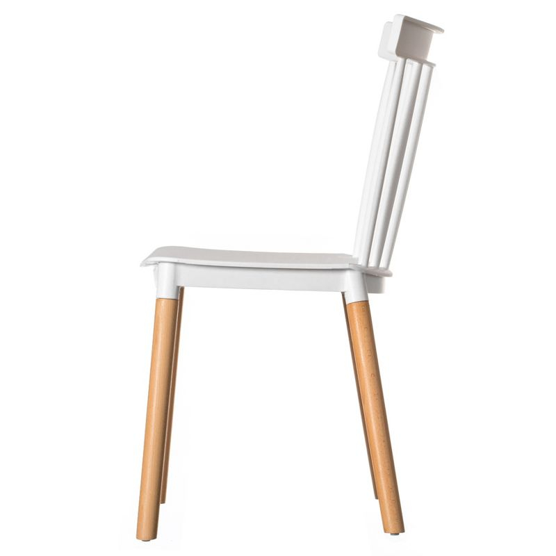 Fabulaxe Plastic Dining Chair Windsor Design with Beech Wood Legs, White