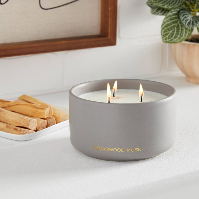 15oz Ceramic Jar 3-Wick Black Label Cedarwood Musk Candle - Threshold™: Soy & Coconut Oil Blend, 20hr Burn Time