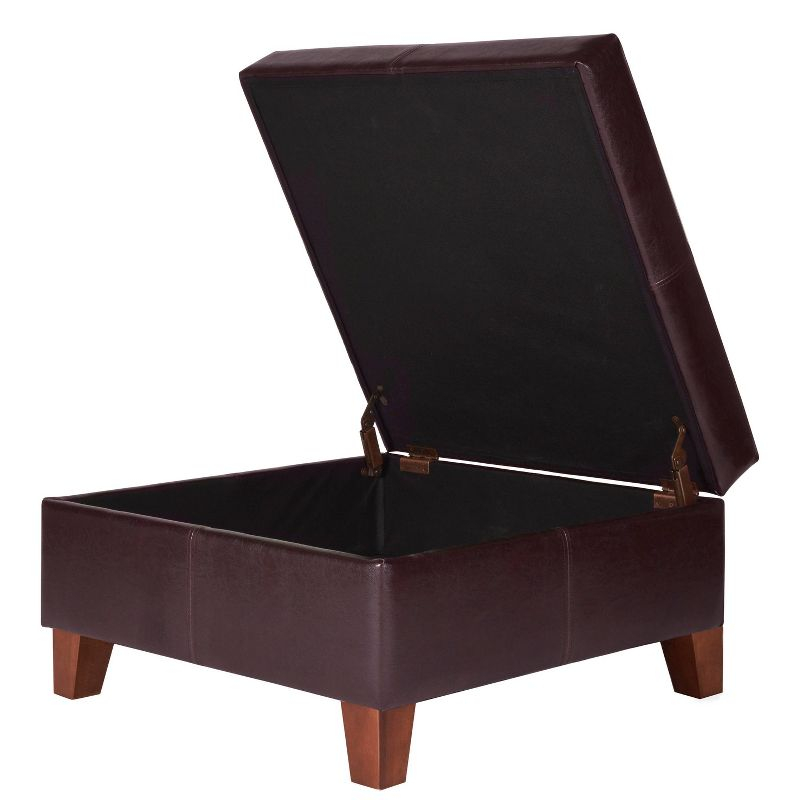 Luxury Large Square Storage Ottoman with Lid - HomePop: Faux Leather, Wood Legs