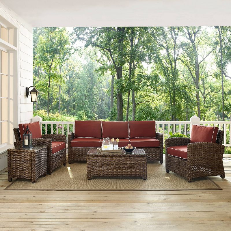 Bradenton 5pc Outdoor Wicker Sofa Seating Set - Sangria - Crosley: Steel Frame, Tempered Glass Tables