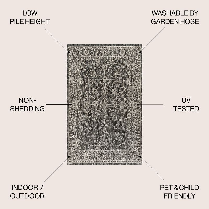 4'x6' Palazzo Vine and Border Textured Weave Indoor/Outdoor Area Rug, Black/Gray - JONATHAN Y