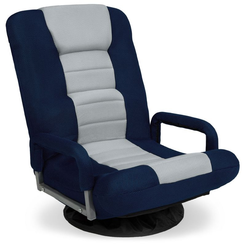 Best Choice Products 360-Degree Swivel Gaming Floor Chair w/ Armrest Handles, Foldable Adjustable Backrest - Blue/Gray