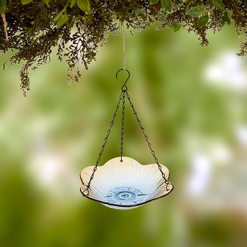 The Lakeside Collection Hanging Glass Birdbath - Flower Shape - Medium