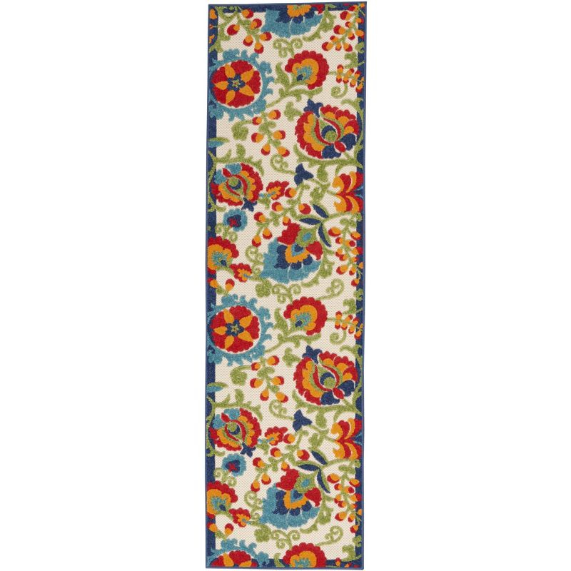 Nourison Aloha Floral Textured Flatweave High-Low Indoor Outdoor Runner Rug Multicolor 2' x 6'