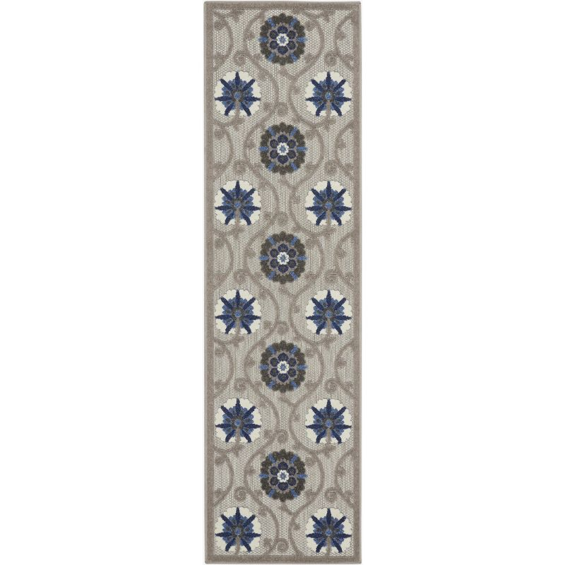Nourison Aloha Contemporary Floral Flatweave High-Low Indoor Outdoor Runner Rug Grey/Blue 2'3" x 8'