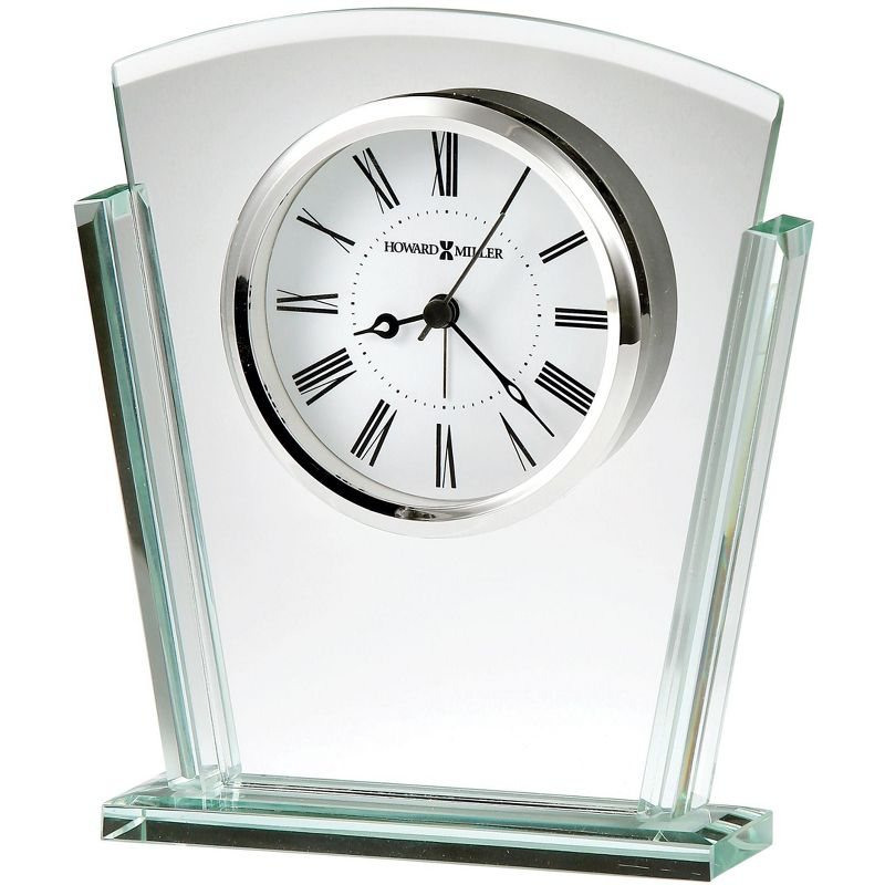 Howard Miller® Granby Modern & Contemporary Roman Numeral Glass Quartz Movement / Crystal Tabletop Clock with Alarm in Polished Silver/White/Black