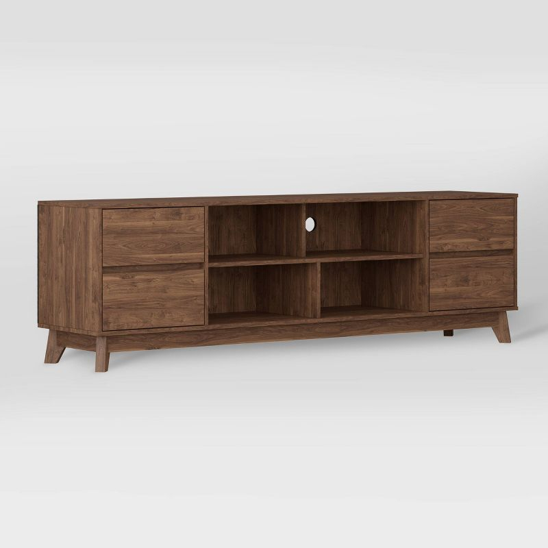 Hollywood Wood Grain TV Stand for TVs up to 85" with Drawers Brown - CorLiving: Mid-Century Modern Media Console