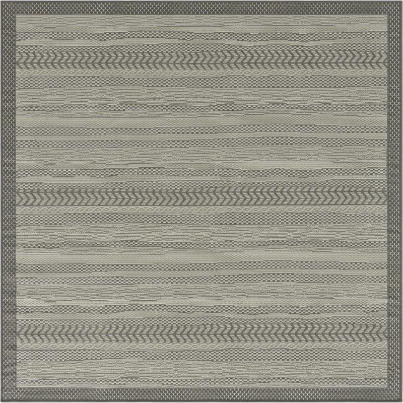 Unique Loom Outdoor Border Collection Area Rug - Lines (6' 1" Square Gray/Silver)
