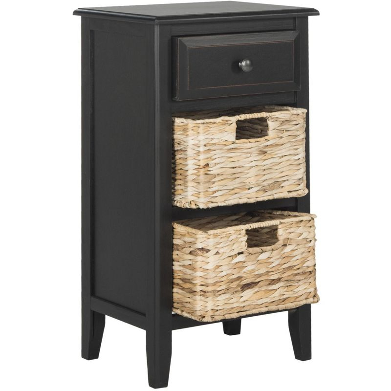 Everly Drawer Side Table - AMH5743A - Distressed Black - Safavieh Couture