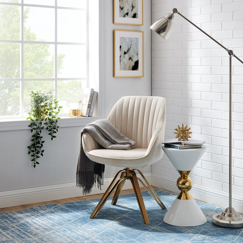Art Leon Comfortable Velvet Swivel Accent Armchair with Golden Legs, Off White