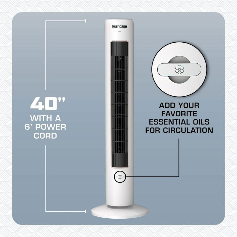Hurricane 40 Inch Triple Action Air Enhancing Tower Fan and Aromatherapy Diffuser with Remote Control and Floor Mount Construction, 2 Pack, White
